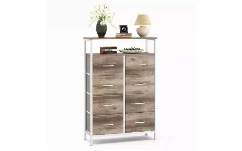 MAYEERTY Commode en tissu à 8 tiroirs de 116,5 cm, Armoire de rangement haute avec étagère ouverte pour chambre à coucher ou placard