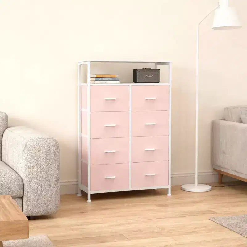MAYEERTY Commode en tissu à 8 tiroirs de 116,5 cm, Armoire de rangement haute avec étagère ouverte pour chambre à coucher ou placard