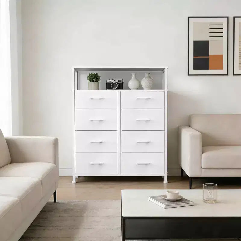 MAYEERTY Commode en tissu à 8 tiroirs de 116,5 cm, Armoire de rangement haute avec étagère ouverte pour chambre à coucher ou placard