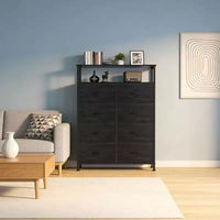MAYEERTY Commode en tissu à 8 tiroirs de 116,5 cm, Armoire de rangement haute avec étagère ouverte pour chambre à coucher ou placard