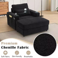 MAYEERTY Fauteuil moderne 42.5 Canapé-méridienne avec pouf de rangement mobile, deux porte-gobelets, poches latérales pour salon, noir