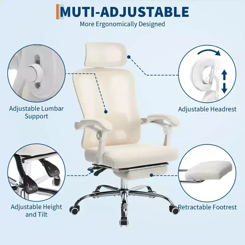 Acekool Fauteuil inclinable ergonomique en maille avec repose-pieds, réglage lombaire et appui-tête, pour bureau à domicile et salle de jeux