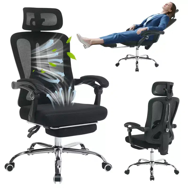 Acekool Fauteuil inclinable ergonomique en maille avec repose-pieds, réglage lombaire et appui-tête, pour bureau à domicile et salle de jeux