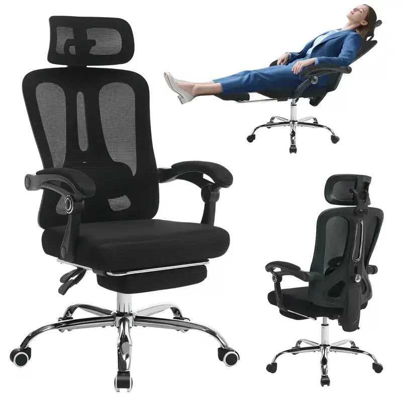 Acekool Fauteuil inclinable ergonomique en maille avec repose-pieds, réglage lombaire et appui-tête, pour bureau à domicile et salle de jeux