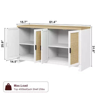 Meuble de rangement d'appoint en rotin GustoWave avec 4 portes et étagère – Buffet moderne pour bar à café, salle à manger, cuisine, salon