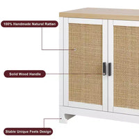 Meuble de rangement d'appoint en rotin GustoWave avec 4 portes et étagère – Buffet moderne pour bar à café, salle à manger, cuisine, salon