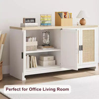 Meuble de rangement d'appoint en rotin GustoWave avec 4 portes et étagère – Buffet moderne pour bar à café, salle à manger, cuisine, salon