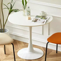NAYSAYE Table à Manger Ronde Moderne Table d'appoint Plateau MDF Base en Acier Table Basse de Cuisine Salon Bureau, Blanc, 23.6*19.7*29.1