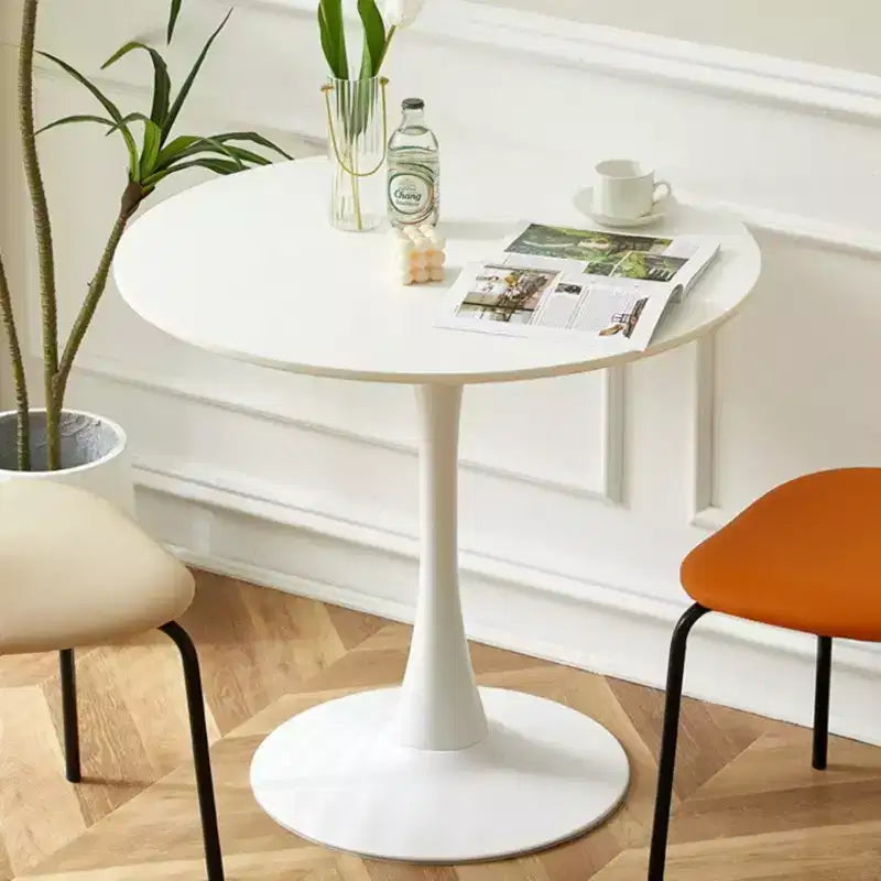 NAYSAYE Table à Manger Ronde Moderne Table d'appoint Plateau MDF Base en Acier Table Basse de Cuisine Salon Bureau, Blanc, 23.6*19.7*29.1