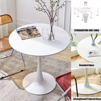 NAYSAYE Table à Manger Ronde Moderne Table d'appoint Plateau MDF Base en Acier Table Basse de Cuisine Salon Bureau, Blanc, 23.6*19.7*29.1