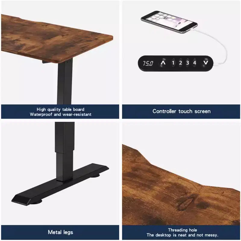 Bureau assis-debout réglable en hauteur NAYSAYE, table de travail relevable, table d'appoint pour bureau à domicile, brun, 48*24*45 po