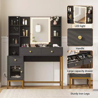 Coiffeuse, Bureau de Vanité à 3 Modes d'Éclairage avec Tabouret Rembourré Doux, Table de Maquillage Moderne avec 3 Tiroirs, un Placard et des Étagères Ouvertes