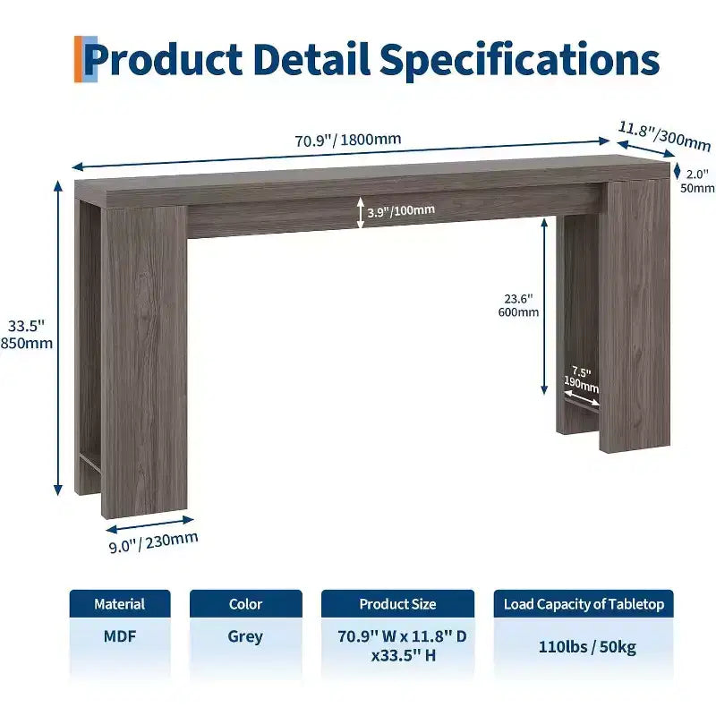 Table console rustique style ferme 70,9 po, finition chêne, table d'appoint en bois pour entrée, salon, couloir, hall, montage facile