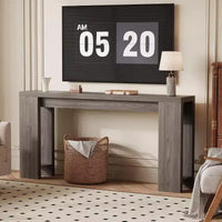 Table console rustique style ferme 70,9 po, finition chêne, table d'appoint en bois pour entrée, salon, couloir, hall, montage facile