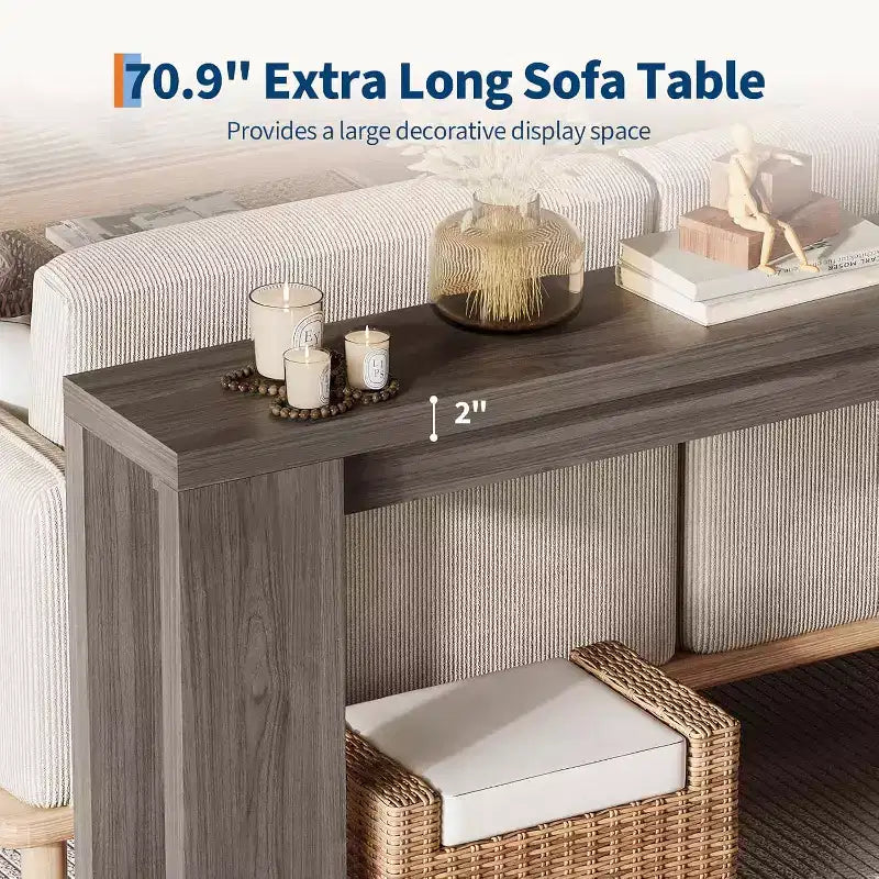 Table console rustique style ferme 70,9 po, finition chêne, table d'appoint en bois pour entrée, salon, couloir, hall, montage facile