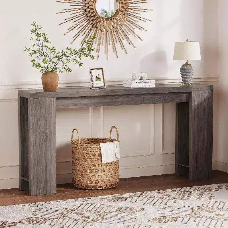 Table console rustique style ferme 70,9 po, finition chêne, table d'appoint en bois pour entrée, salon, couloir, hall, montage facile