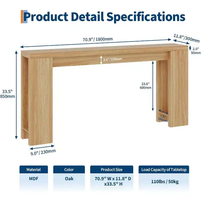 Table console rustique style ferme 70,9 po, finition chêne, table d'appoint en bois pour entrée, salon, couloir, hall, montage facile
