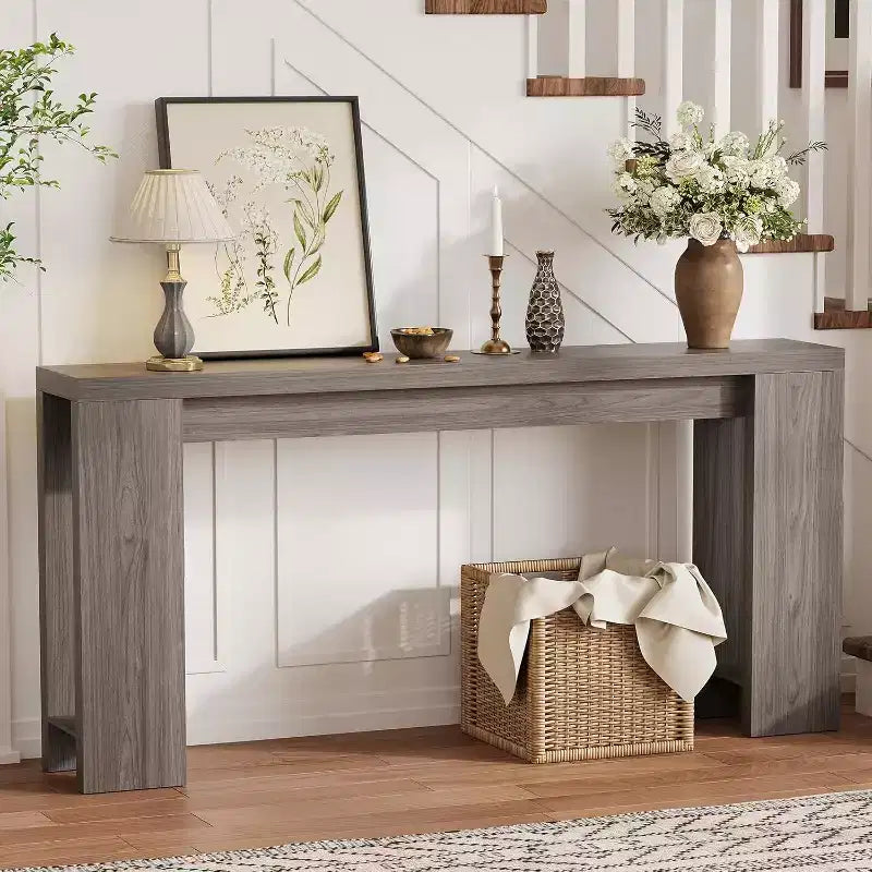 Table console rustique style ferme 70,9 po, finition chêne, table d'appoint en bois pour entrée, salon, couloir, hall, montage facile