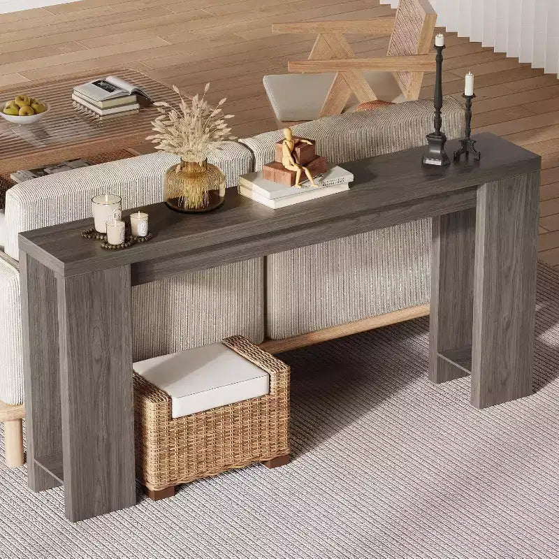 Table console rustique style ferme 70,9 po, finition chêne, table d'appoint en bois pour entrée, salon, couloir, hall, montage facile