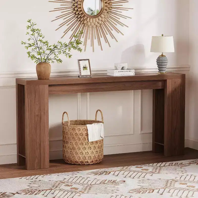 Table console rustique style ferme 70,9 po, finition chêne, table d'appoint en bois pour entrée, salon, couloir, hall, montage facile