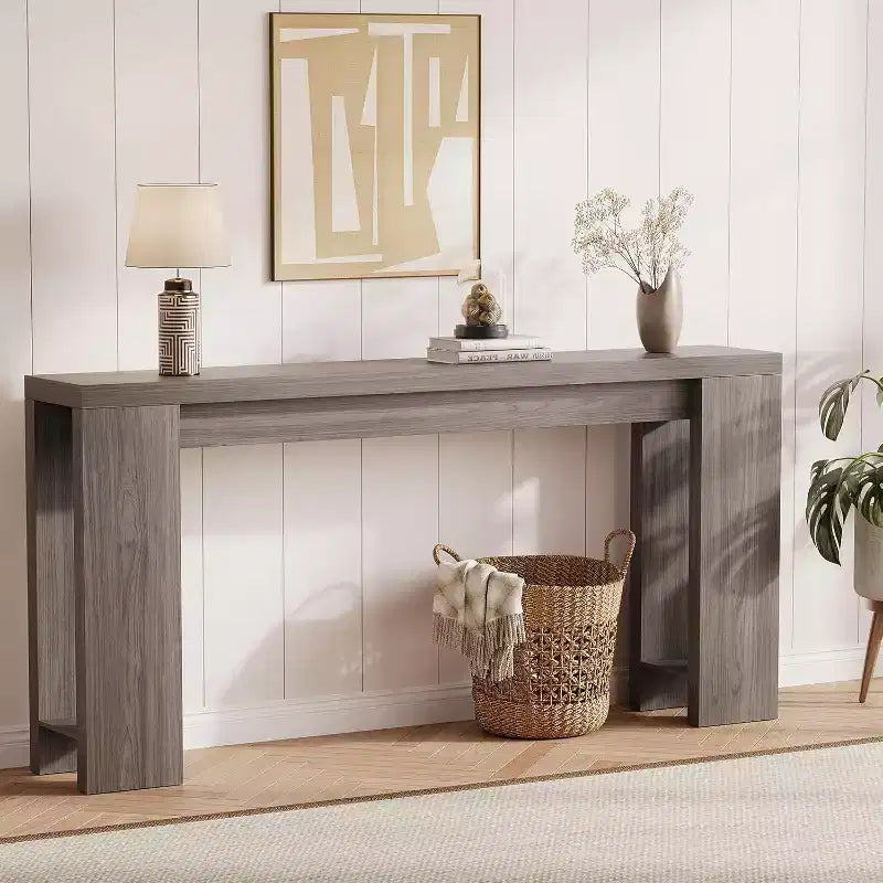 Table console rustique style ferme 70,9 po, finition chêne, table d'appoint en bois pour entrée, salon, couloir, hall, montage facile