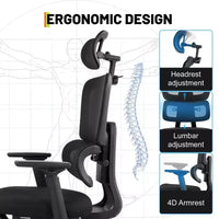 Fauteuil de jeu ergonomique en maille, usage intensif, avec dossier haut, accoudoirs relevables 4D, appui-tête et support lombaire réglables, capacité de 180 kg