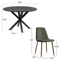 Ensemble repas 5 pièces pour 4, table à manger ronde avec pieds métalliques croisés et chaises rembourrées aspect chêne pour cuisine et salle à manger - Panipeachy