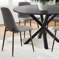 Ensemble repas 5 pièces pour 4, table à manger ronde avec pieds métalliques croisés et chaises rembourrées aspect chêne pour cuisine et salle à manger - Panipeachy