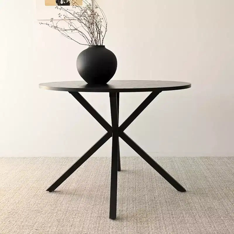 Ensemble repas 5 pièces pour 4, table à manger ronde avec pieds métalliques croisés et chaises rembourrées aspect chêne pour cuisine et salle à manger - Panipeachy