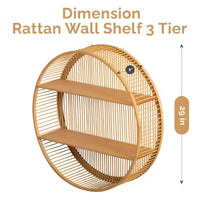Étagère murale ronde en bambou Vintiquewise avec 2 niveaux en bois, décoration murale suspendue naturelle et présentoir flottant pour maison, salon, bureau