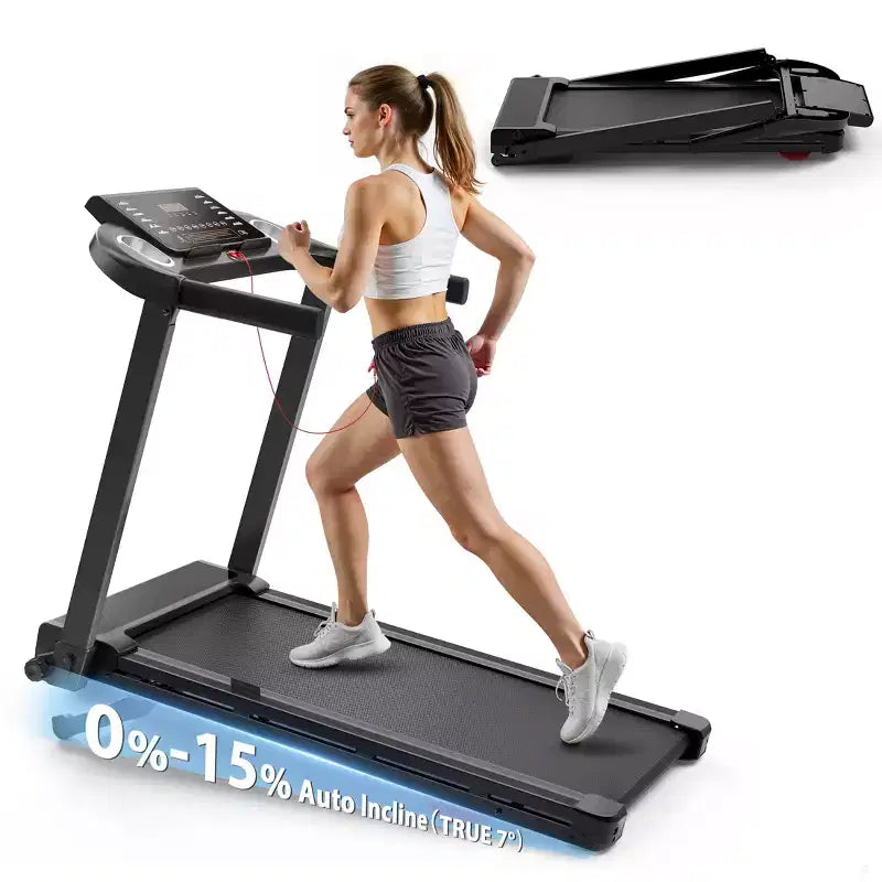 Tapis de course pliable Redliro avec inclinaison automatique, tapis de marche 2,5 CV pour la maison, tapis de course inclinable à 15 % avec poignées, capacité de 136 kg