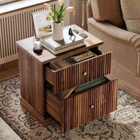 Table de chevet à tiroirs cannelés, table de chevet de style moderne du milieu du siècle avec base à bords incurvés, rangement peu encombrant pour chambre et salon