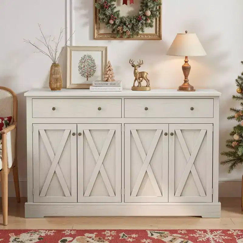 Meuble de rangement vintage MAYEERTY avec deux tiroirs et quatre portes pour salon, cuisine, chambre, blanc