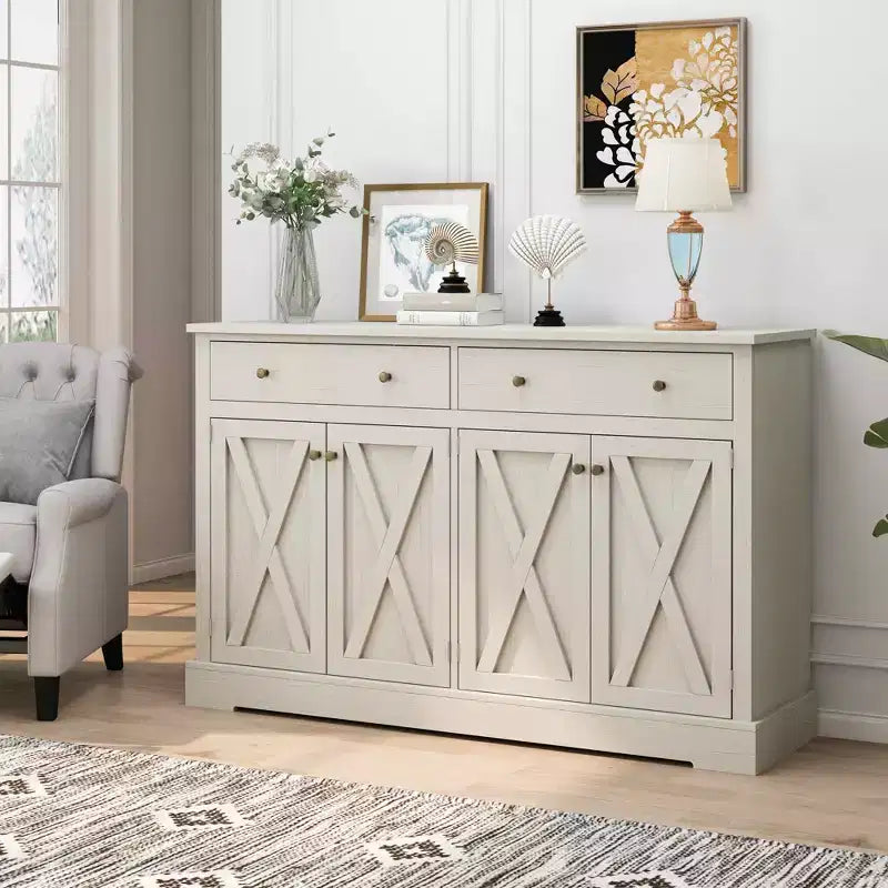 Meuble de rangement vintage MAYEERTY avec deux tiroirs et quatre portes pour salon, cuisine, chambre, blanc