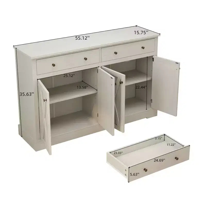 Meuble de rangement vintage MAYEERTY avec deux tiroirs et quatre portes pour salon, cuisine, chambre, blanc