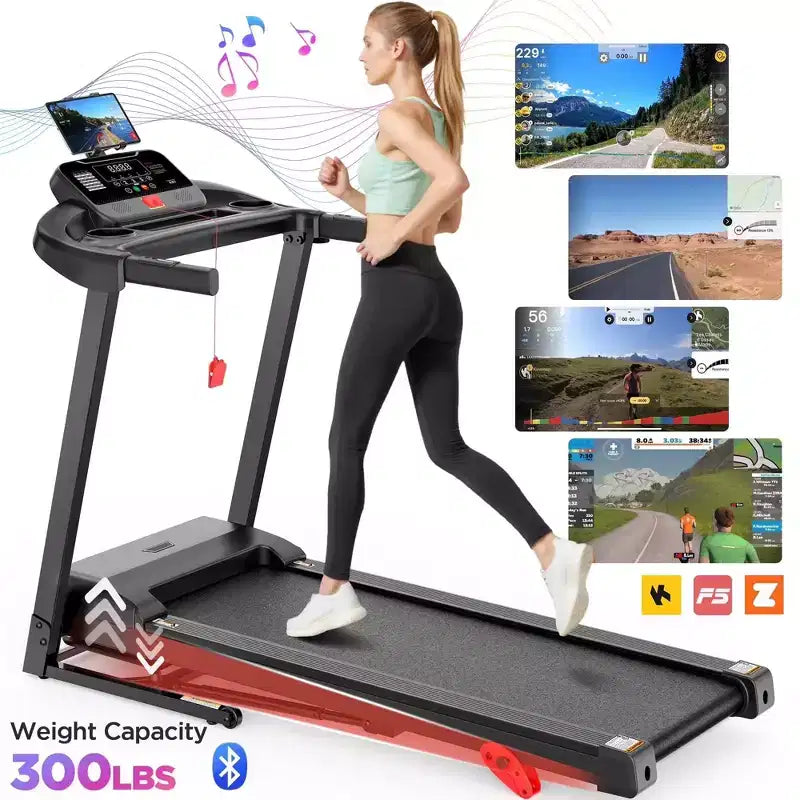 Tapis roulant avec contrôle par application – Offre à durée limitée, Tapis de course supportant 136 kg, Tapis de course pliant de 3 CV pour la marche et la course à domicile, 64 programmes, Sangle de genou offerte