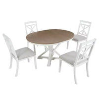 Ensemble de salle à manger rond extensible style ferme pour 4, ensemble table de cuisine avec 4 chaises rembourrées pour salle à manger