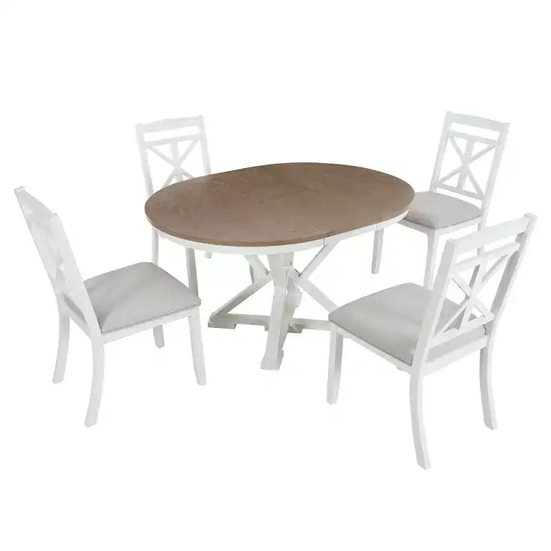 Ensemble de salle à manger rond extensible style ferme pour 4, ensemble table de cuisine avec 4 chaises rembourrées pour salle à manger