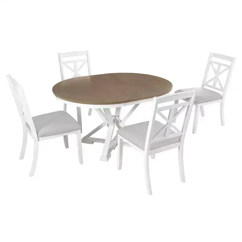 Ensemble de salle à manger rond extensible style ferme pour 4, ensemble table de cuisine avec 4 chaises rembourrées pour salle à manger