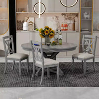 Ensemble de salle à manger rond extensible style ferme pour 4, ensemble table de cuisine avec 4 chaises rembourrées pour salle à manger