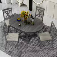 Ensemble de salle à manger rond extensible style ferme pour 4, ensemble table de cuisine avec 4 chaises rembourrées pour salle à manger