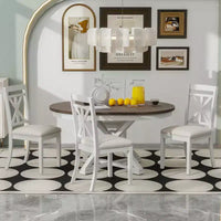 Ensemble de salle à manger rond extensible style ferme pour 4, ensemble table de cuisine avec 4 chaises rembourrées pour salle à manger