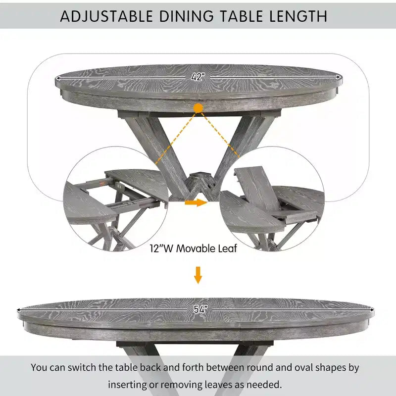 Ensemble de salle à manger rond extensible style ferme pour 4, ensemble table de cuisine avec 4 chaises rembourrées pour salle à manger