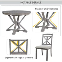 Ensemble de salle à manger rond extensible style ferme pour 4, ensemble table de cuisine avec 4 chaises rembourrées pour salle à manger