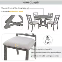 Ensemble de salle à manger rond extensible style ferme pour 4, ensemble table de cuisine avec 4 chaises rembourrées pour salle à manger