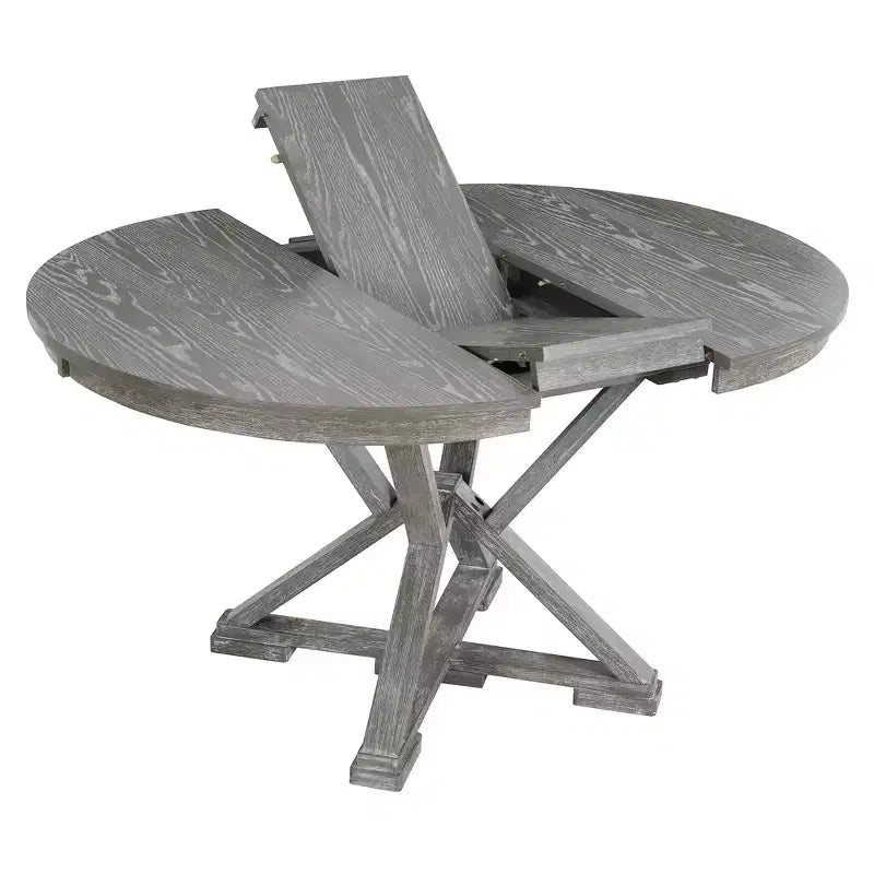 Ensemble de salle à manger rond extensible style ferme pour 4, ensemble table de cuisine avec 4 chaises rembourrées pour salle à manger