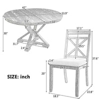 Ensemble de salle à manger rond extensible style ferme pour 4, ensemble table de cuisine avec 4 chaises rembourrées pour salle à manger