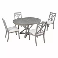 Ensemble de salle à manger rond extensible style ferme pour 4, ensemble table de cuisine avec 4 chaises rembourrées pour salle à manger