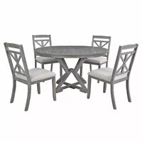 Ensemble de salle à manger rond extensible style ferme pour 4, ensemble table de cuisine avec 4 chaises rembourrées pour salle à manger