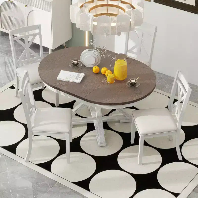 Ensemble de salle à manger rond extensible style ferme pour 4, ensemble table de cuisine avec 4 chaises rembourrées pour salle à manger